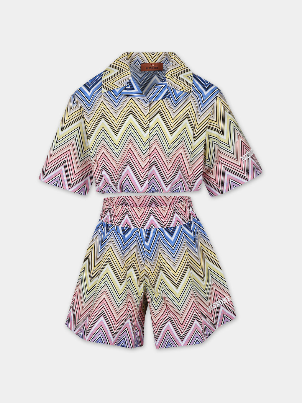 Multicolor suit for girl with chevron pattern